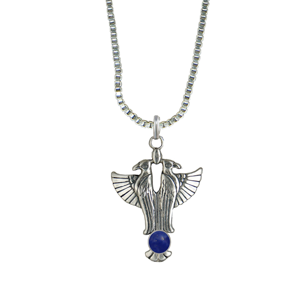 Sterling Silver Sacred Egyptian Falcon Pendant With Lapis Lazuli